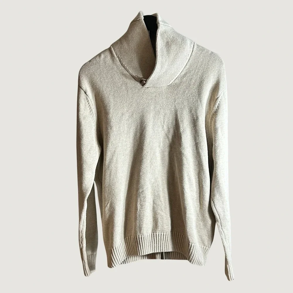 Jos. A. Bank Executive Collection Mens Beige Cotton Shawl Collar Sweater L‎ F15